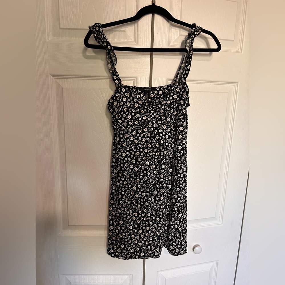 Forever 21 Black and White Asymmetrical Wrap Midi Dress